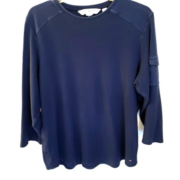 Tommy HIlfiger Dark Blue Cotton Pullover Top w/Sleeve Pocket Size 2X - Picture 1 of 6